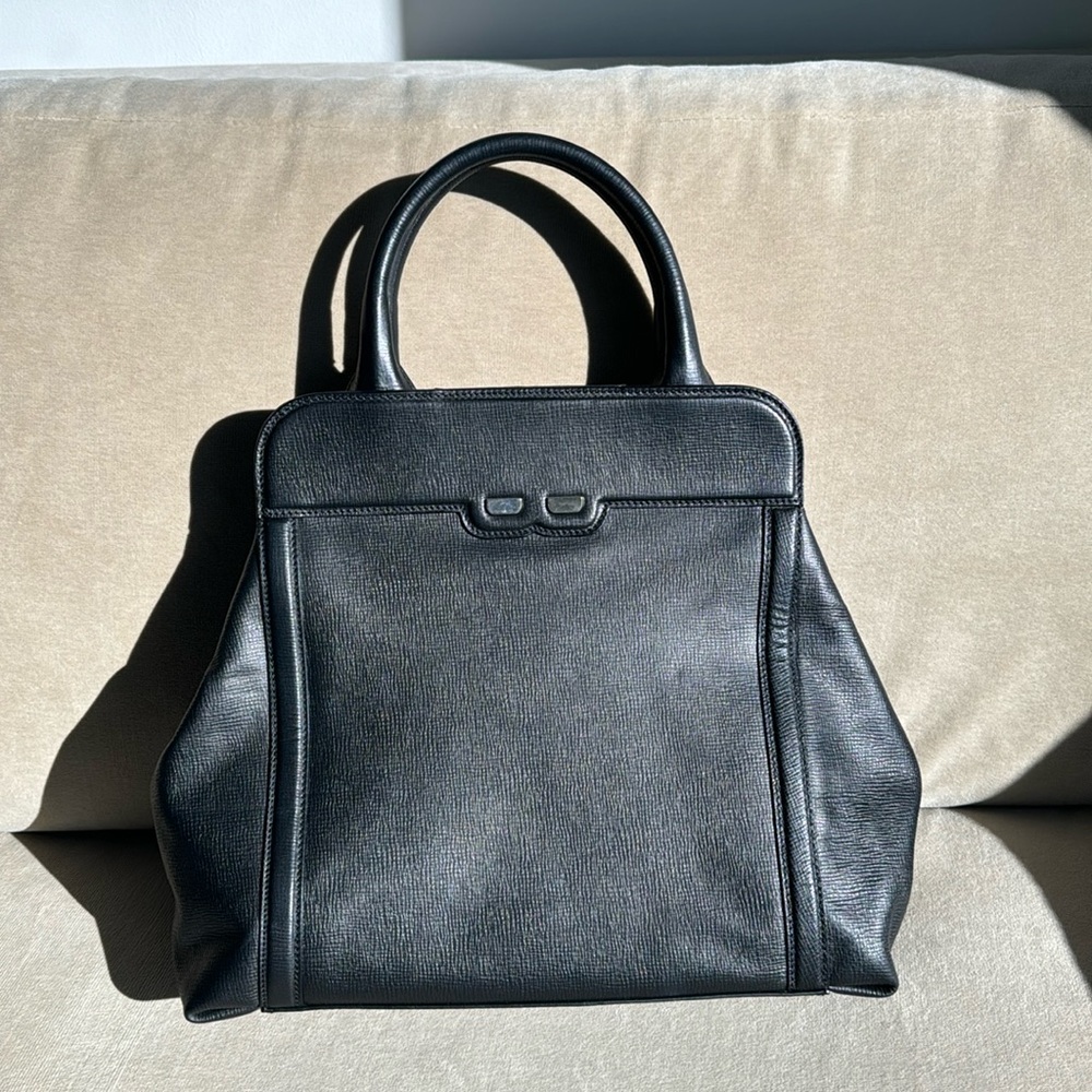 BENE Nott Handbag Saffiano Black Leather Made in Italy Italian Crossbody Tote